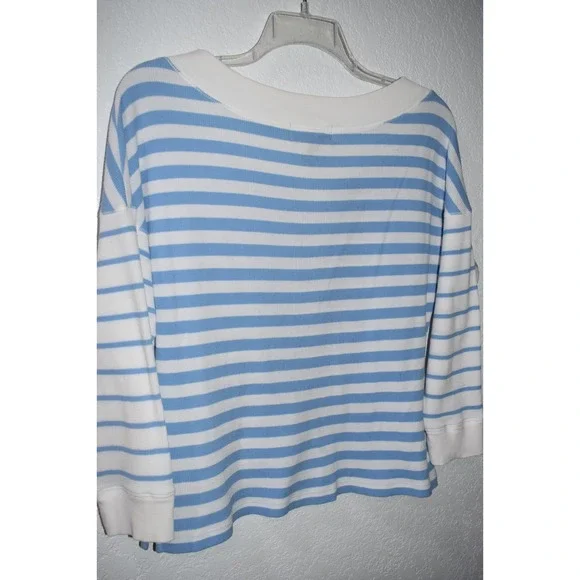 Lauren Ralph Lauren XL Nautical Stripe Top Drop Shoulder Lt Blue White Coastal - Picture 5 of 16